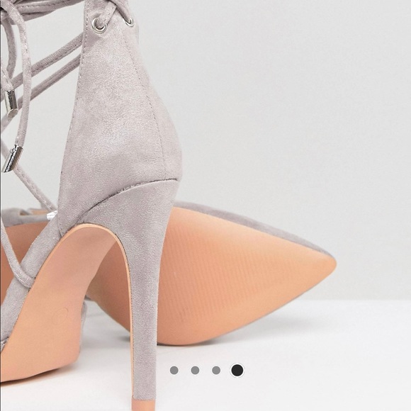 Velvet Light Grey Lace Up Pumps - Picture 4 of 8